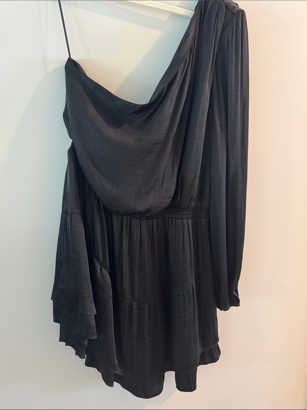 Steve Madden Black One-Shoulder Tiered Mini Dress